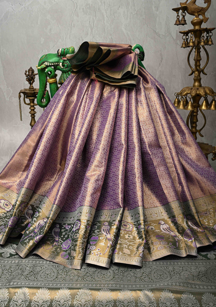Amethyst Rangoli Brocade Kanjivaram  Tissue Semi Silk Saree with Meenakari Zari Border
