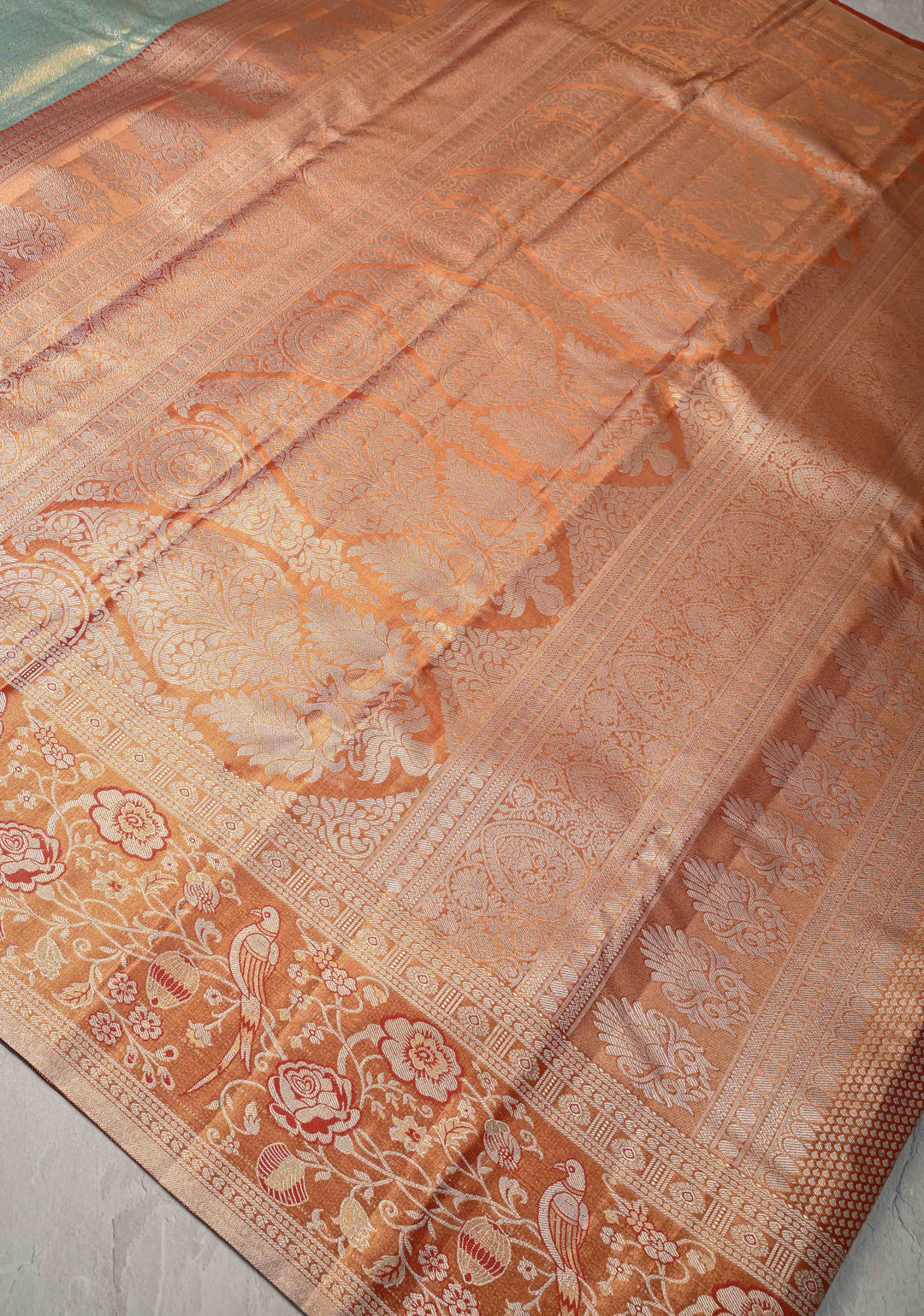 Mint Green Rangoli Brocade Kanjivaram Tissue Semi Silk Saree with Meenakari Zari Border