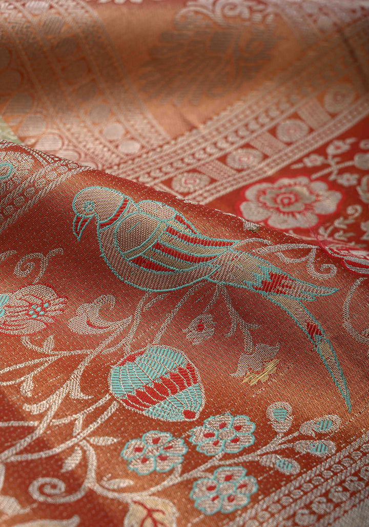 Mint Green Rangoli Brocade Kanjivaram Tissue Semi Silk Saree with Meenakari Zari Border