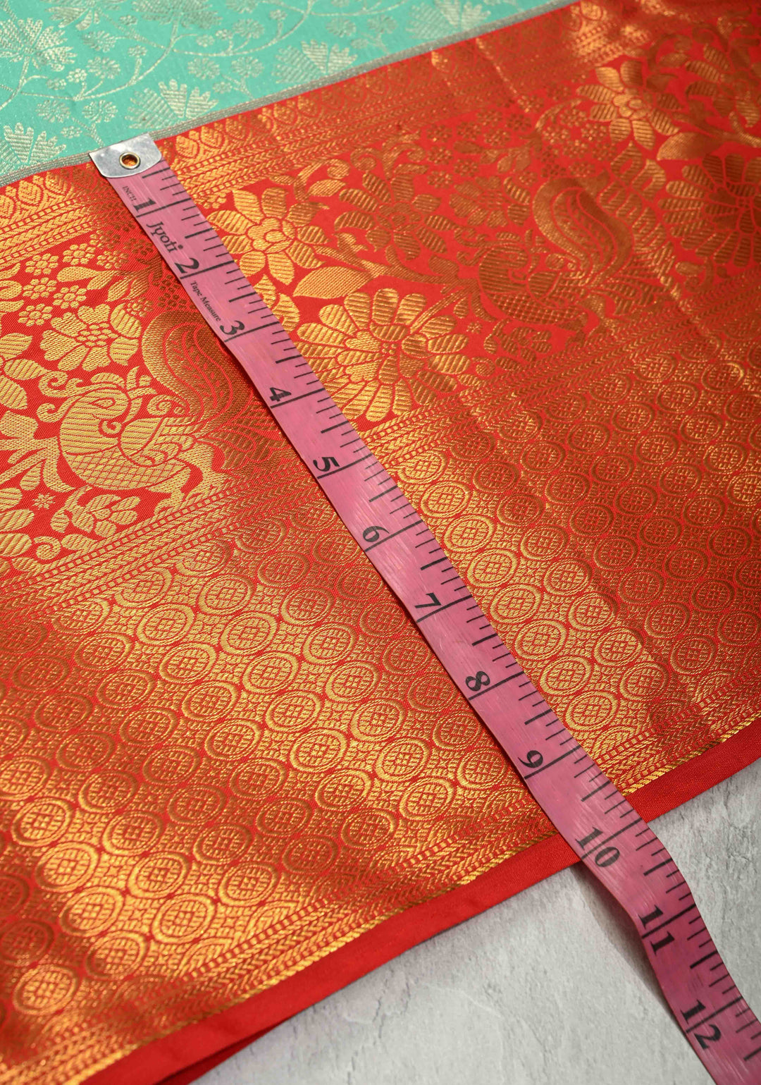 Mint Aqua Kanjivaram Pure Silk Saree with  Silver Floral Jaal and Contrast Red Border | SILK MARK CERTIFIED | Shobitam