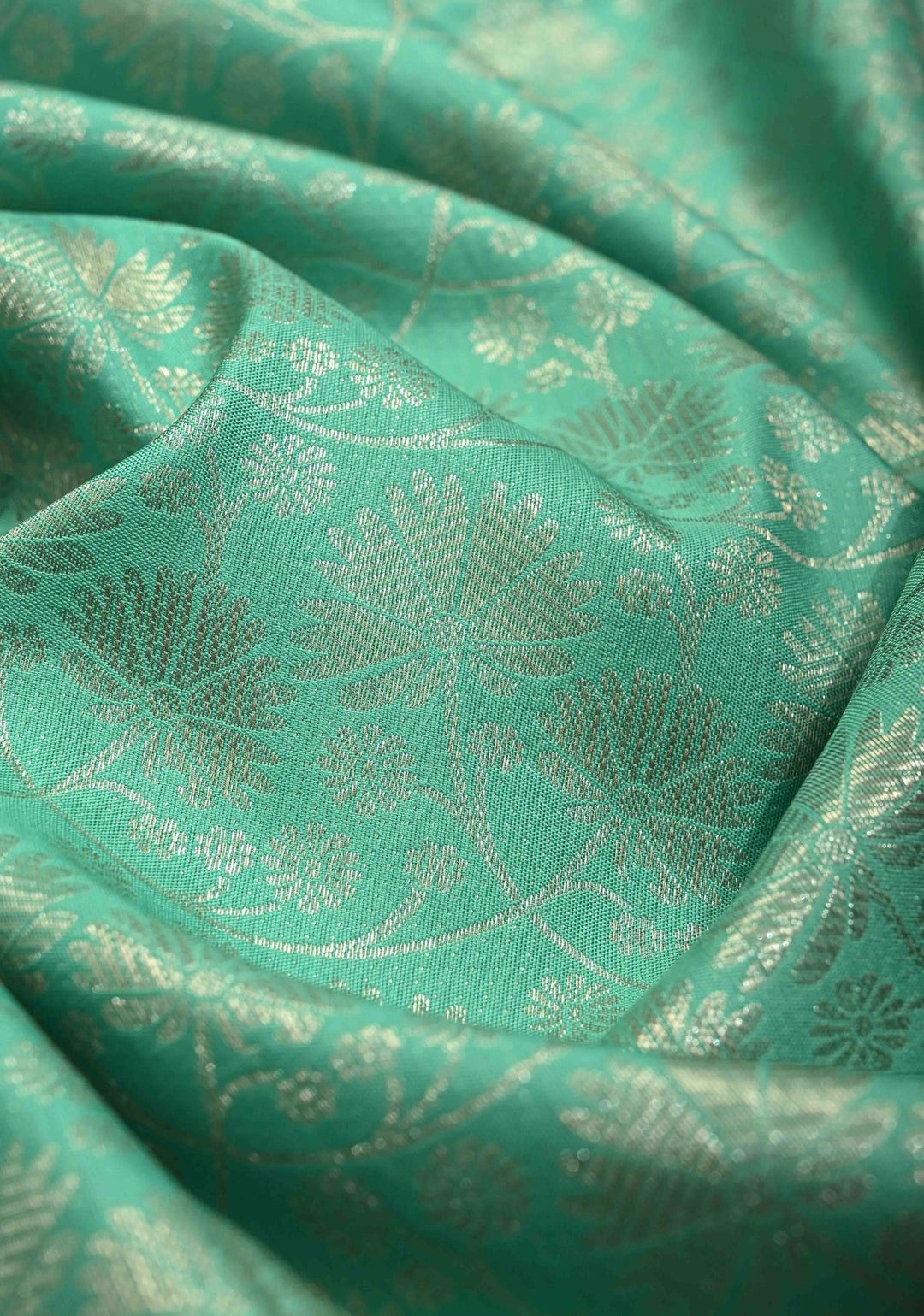 Mint Aqua Kanjivaram Pure Silk Saree with  Silver Floral Jaal and Contrast Red Border | SILK MARK CERTIFIED | Shobitam