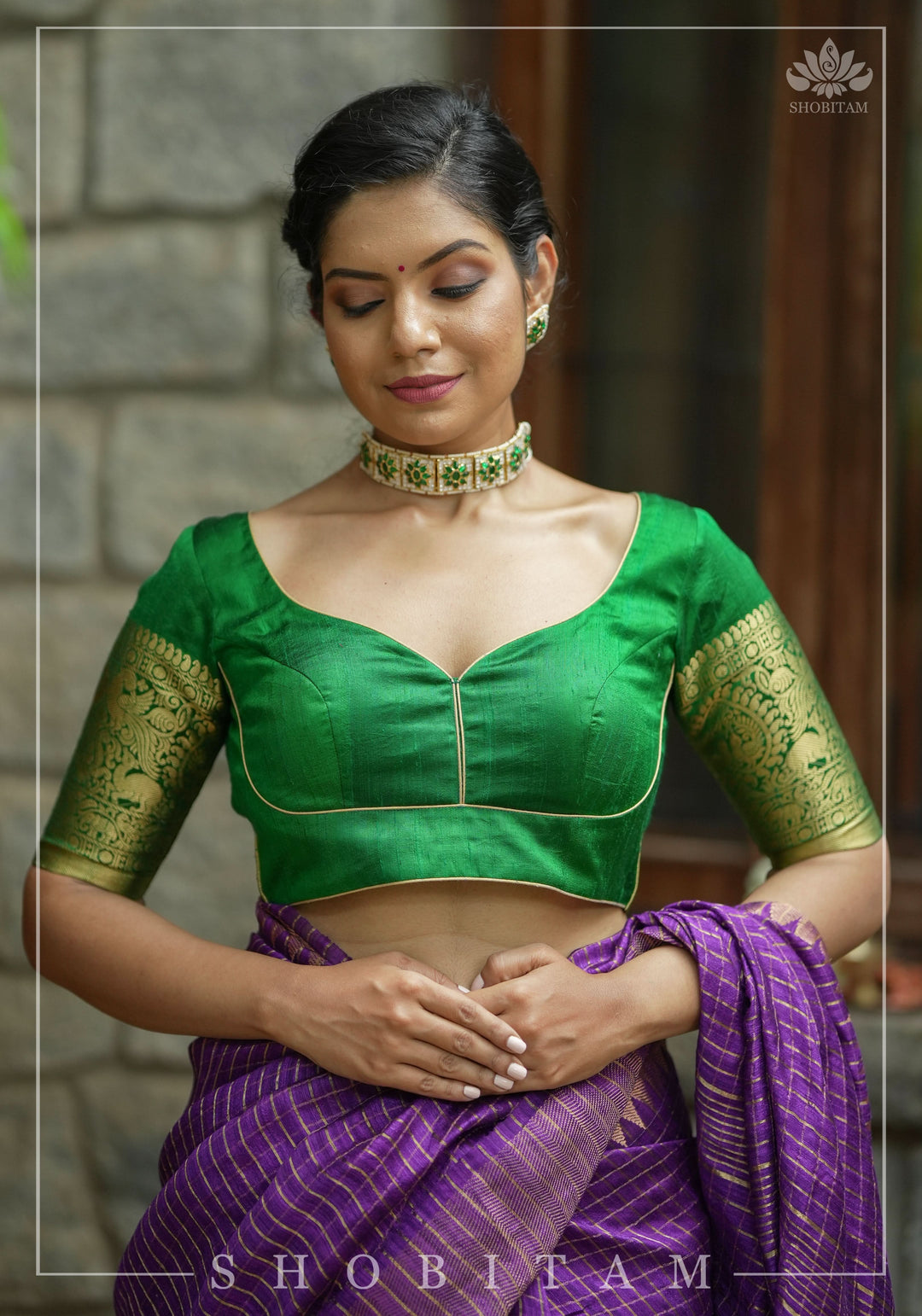 Saree Blouse Design Ruffle Neck Blouse Plus Size Green Pure Raw