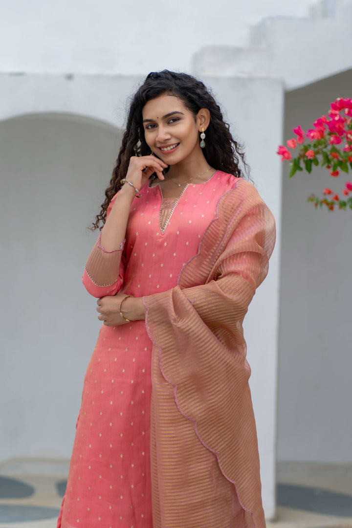Pragathi Peach Kurti and dupatta 2 piece set with out Pant | Made To Order