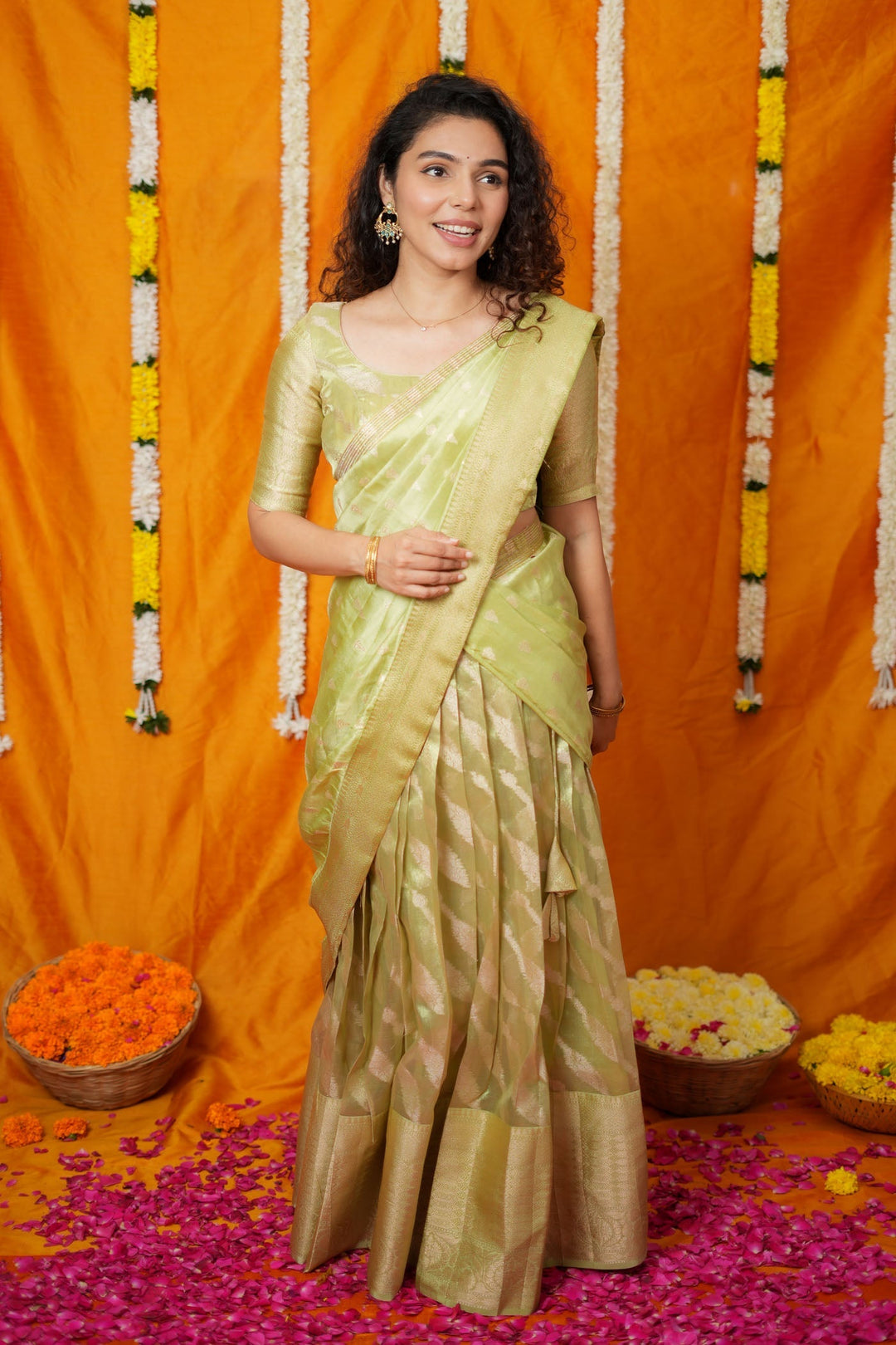 Aalaya Green Banarasi Half Saree Set | Made to Order | Shobitam