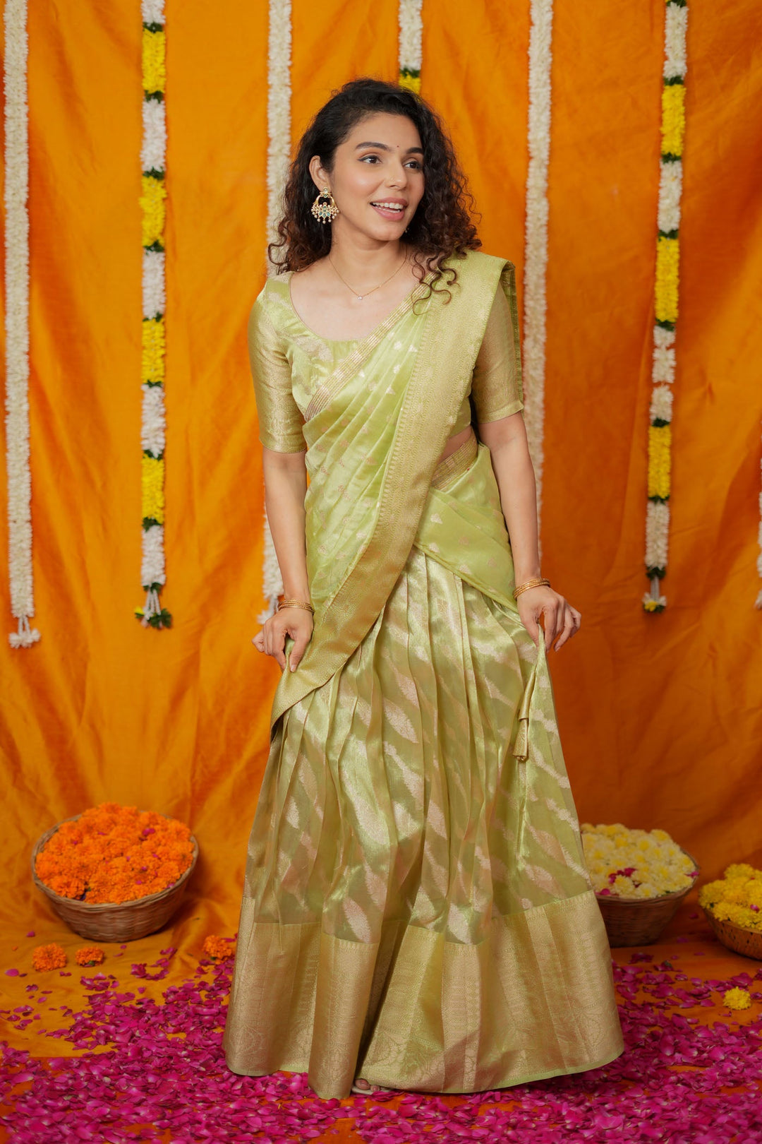 Aalaya Green Banarasi Half Saree Set | Made to Order | Shobitam