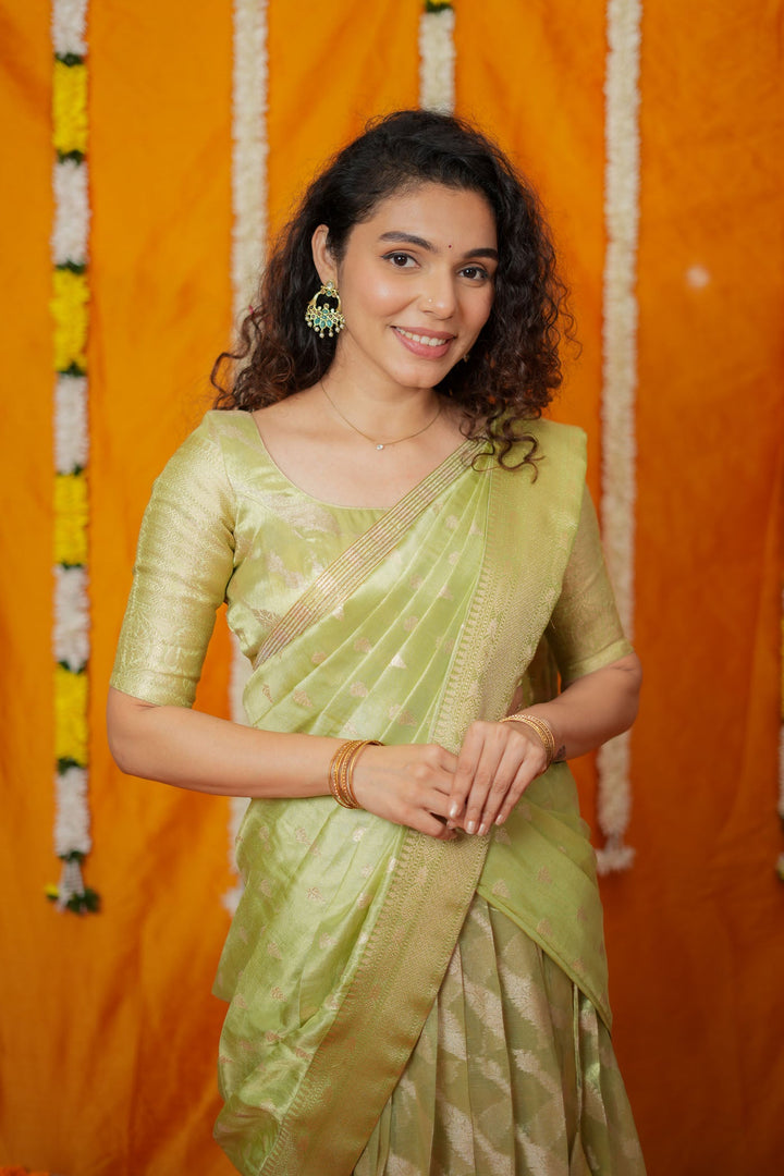 Aalaya Green Banarasi Half Saree Set | Made to Order | Shobitam