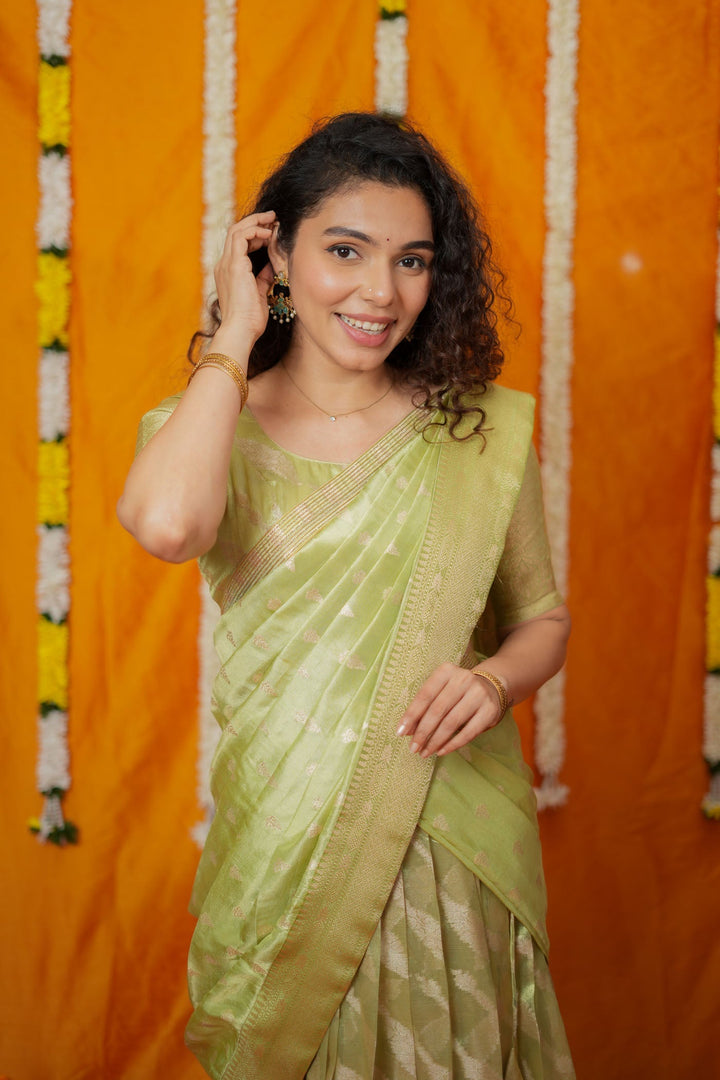 Aalaya Green Banarasi Half Saree Set | Made to Order | Shobitam