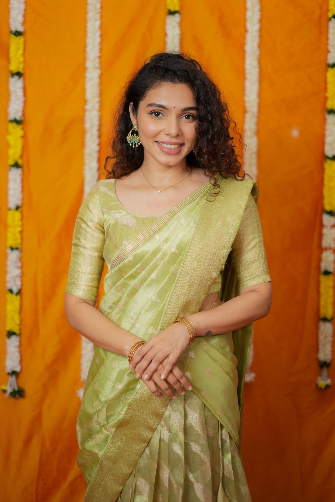 Aalaya Green Banarasi Half Saree Set | Made to Order | Shobitam