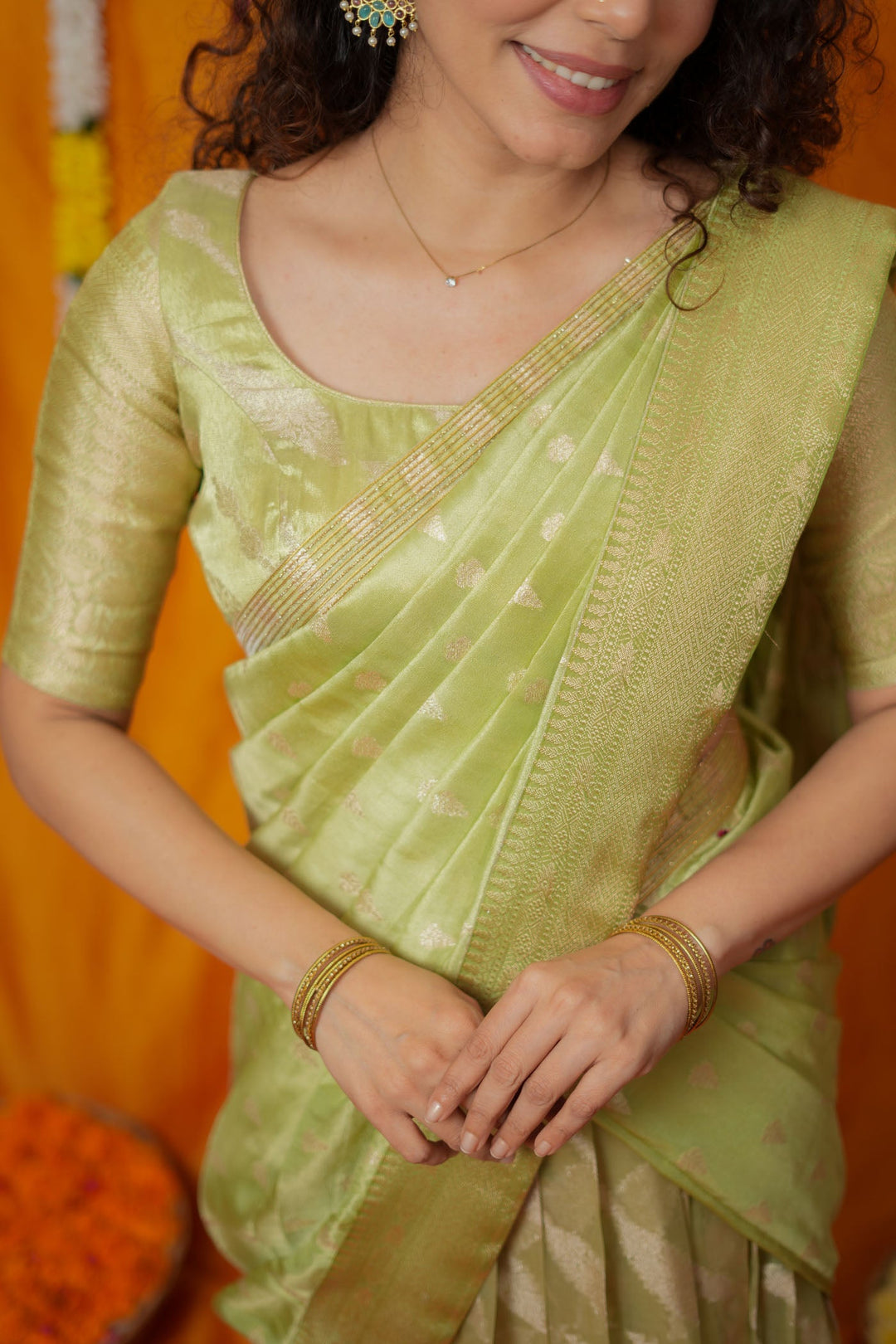Aalaya Green Banarasi Half Saree Set | Made to Order | Shobitam