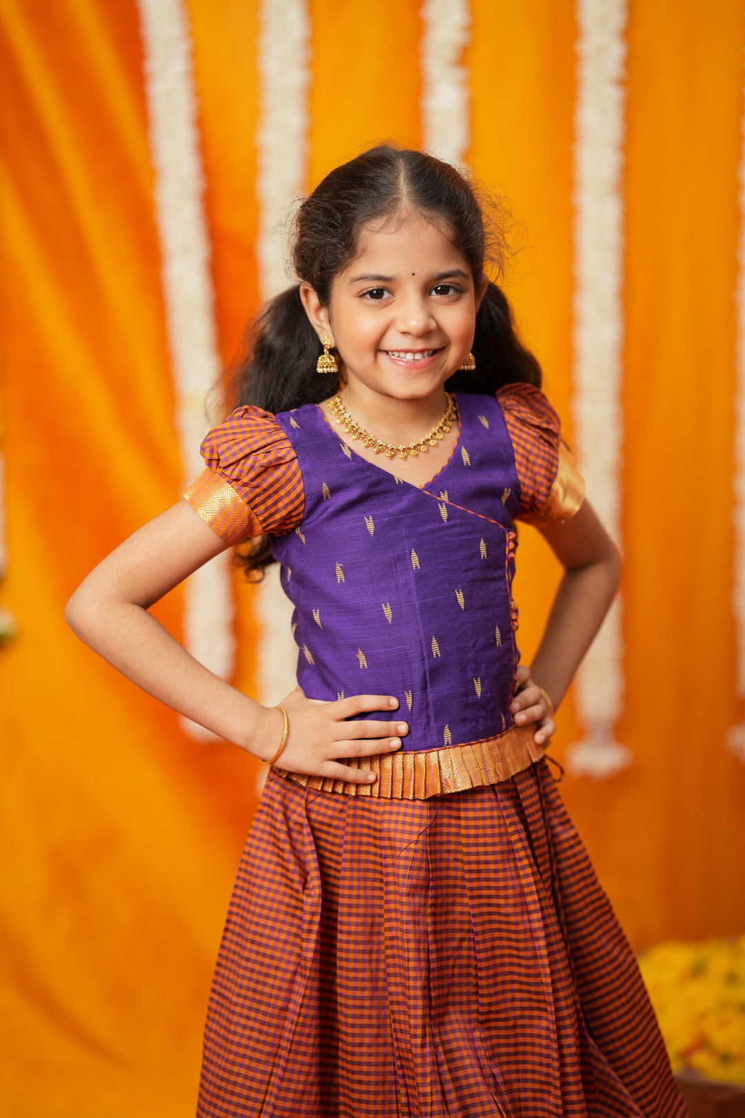 Mithila Purple & Rust Kids Lehenga Set Mini| Made To Order
