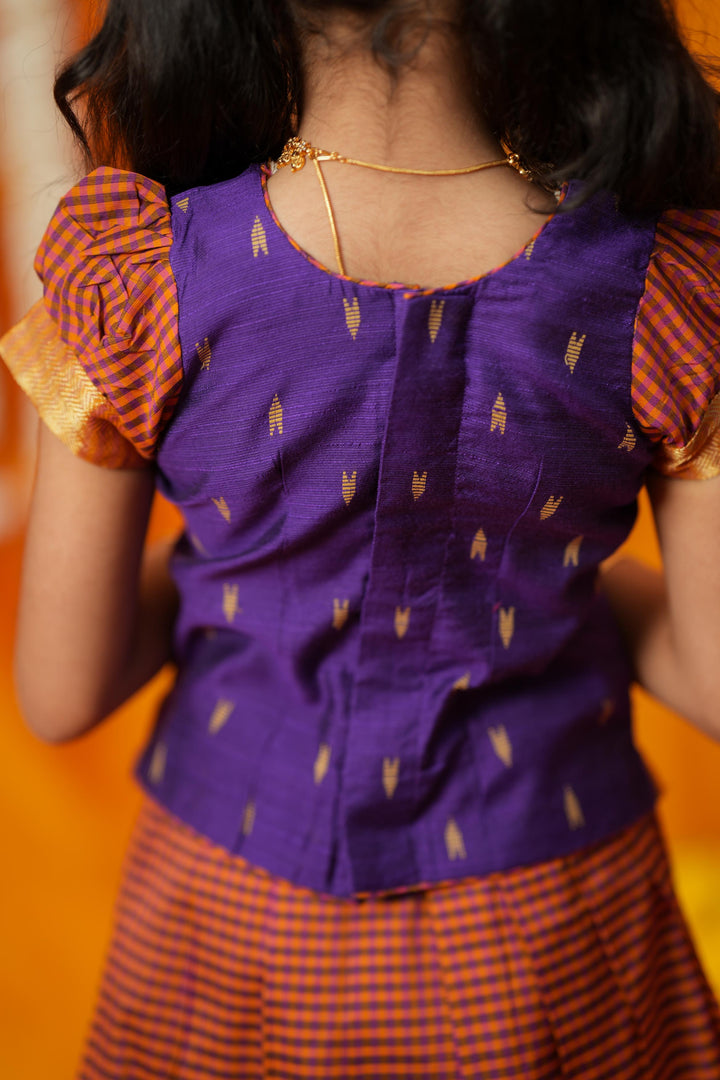 Mithila Purple & Rust Kids Lehenga Set Mini| Made To Order