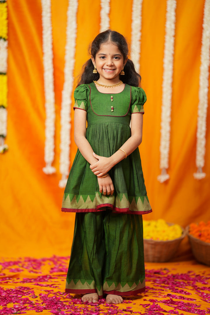 Ezhili Green Handloom kids mini | Made To Order