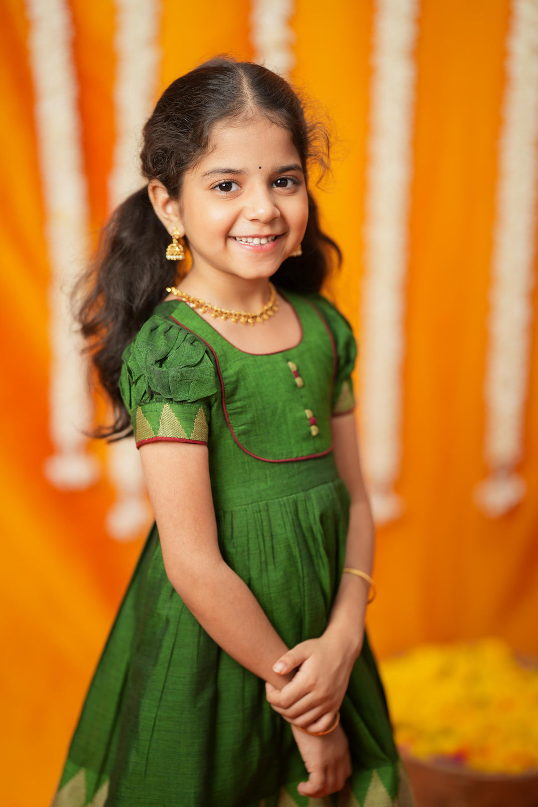 Ezhili Green Handloom kids mini | Made To Order