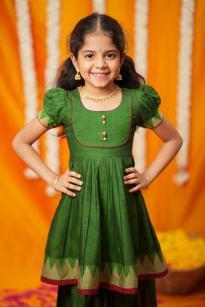 Ezhili Green Handloom kids mini | Made To Order