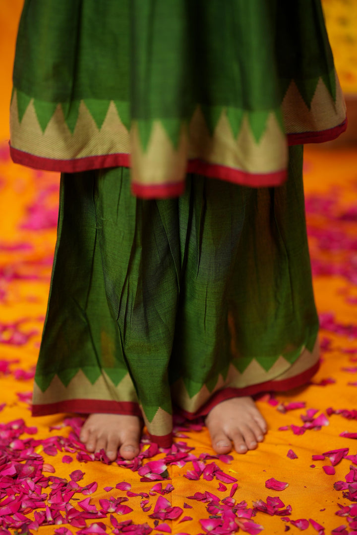 Ezhili Green Handloom kids mini | Made To Order