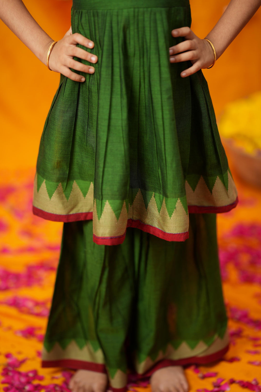 Ezhili Green Handloom kids mini | Made To Order