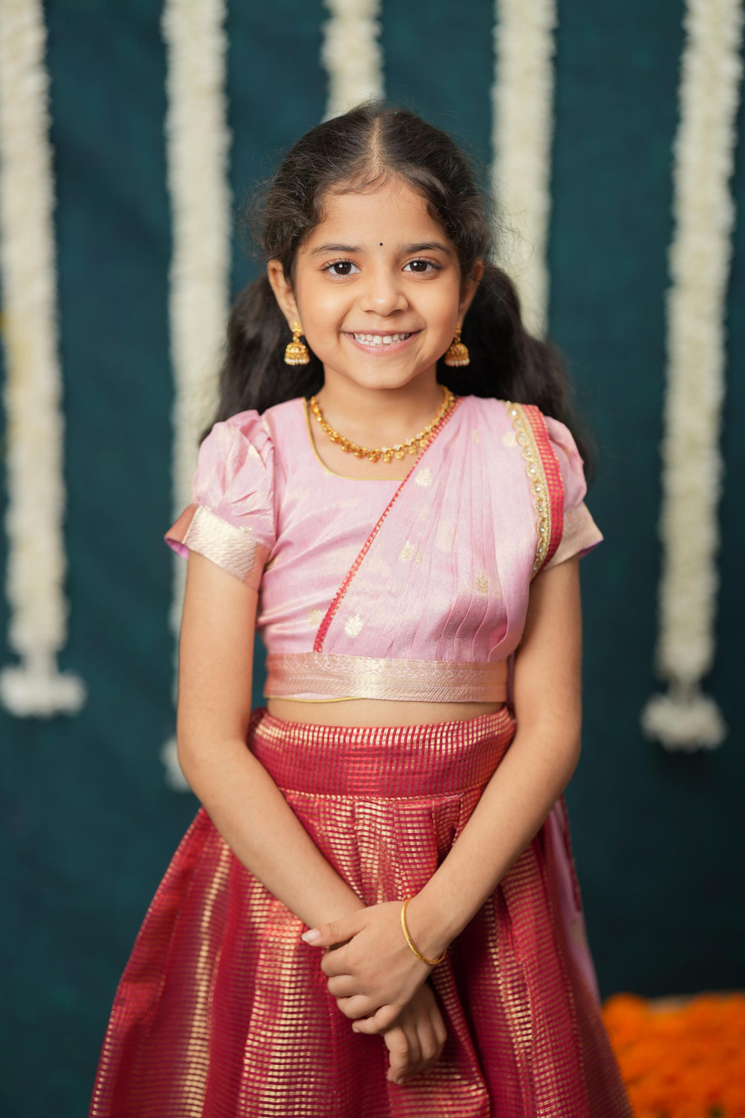 Disha Pink & Red Kids Lehenga Set Mini | Made To Order