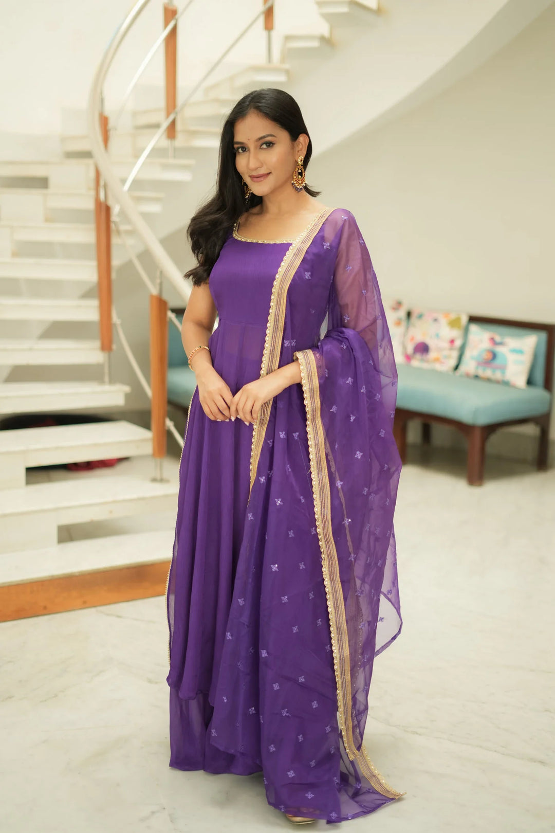 Vihana Purple Flared Kurta Set With Dupatta | Made To Order