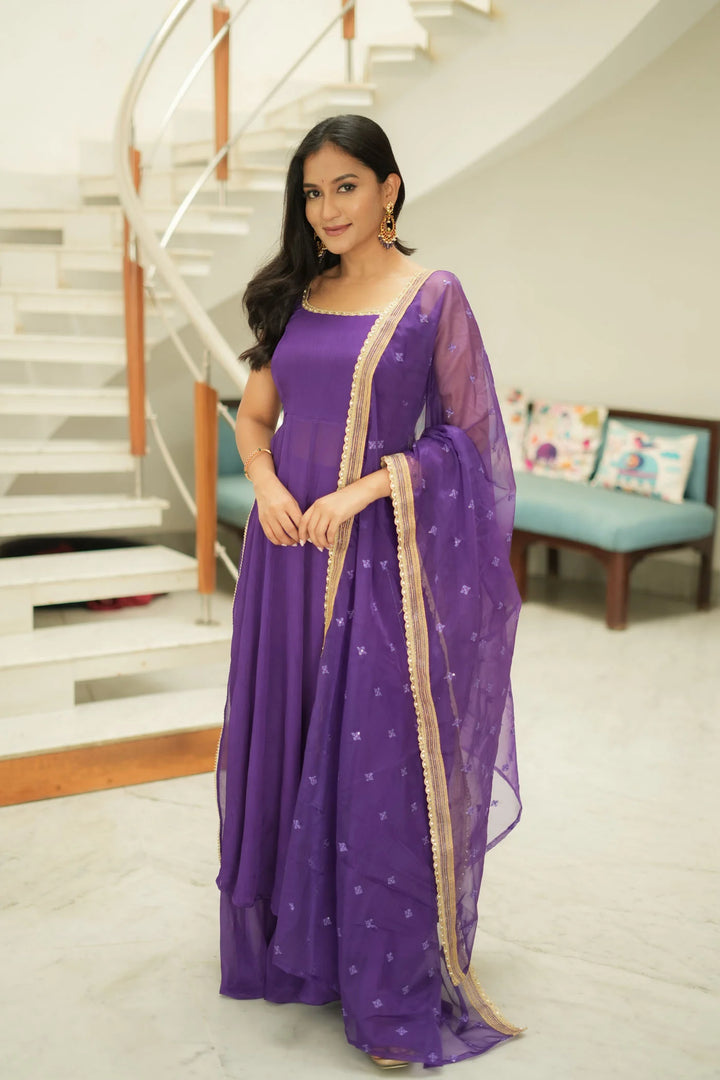 Vihana Purple Flared Kurta Set With Dupatta | Made To Order