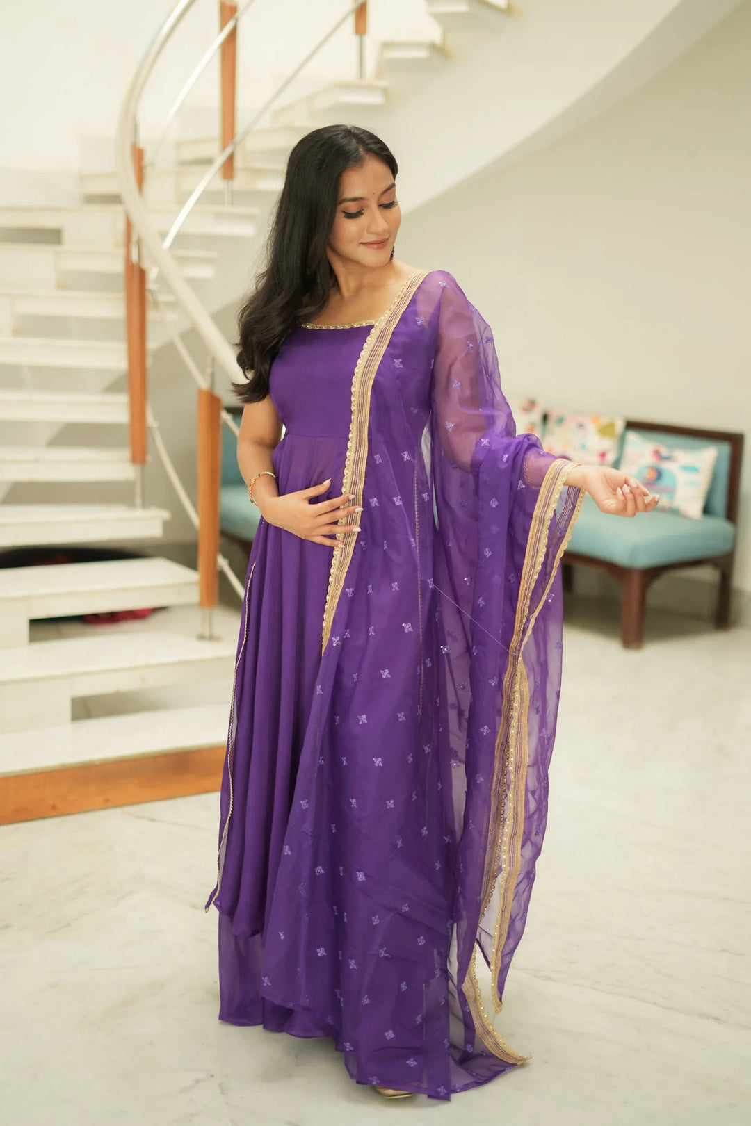 Vihana Purple Flared Kurta Set With Dupatta | Made To Order