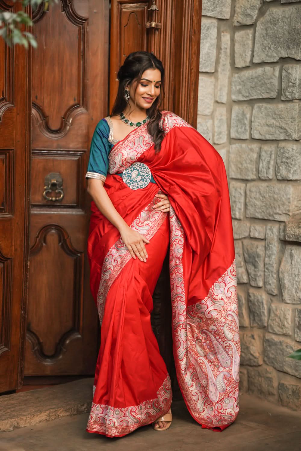 Exquisite Banarasi Silk Saree in Passion Red with Exquisite meenakari Paisly Border and Pallu  SILK MARK CERTIFIED