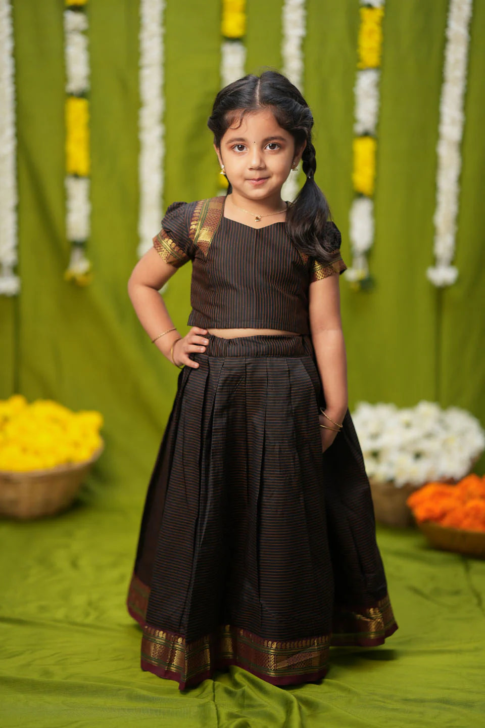 Abiradhi Black Handloom Top & Skirt Mini | Made To Order