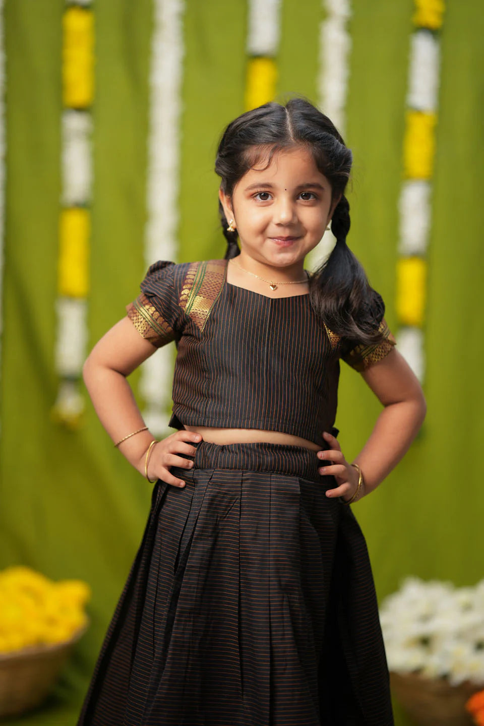 Abiradhi Black Handloom Top & Skirt Mini | Made To Order