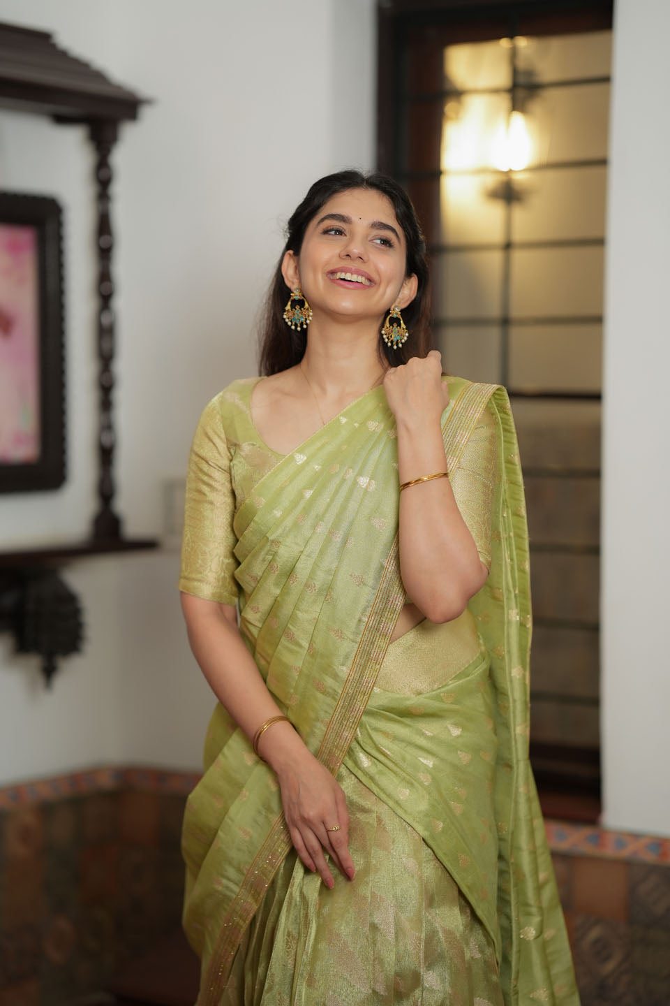 Aalaya Green Banarasi Half Saree Set | Made to Order | Shobitam