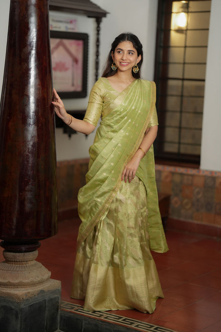 Aalaya Green Banarasi Half Saree Set | Made to Order | Shobitam