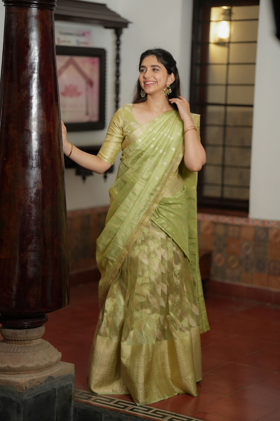 Aalaya Green Banarasi Half Saree Set | Made to Order | Shobitam