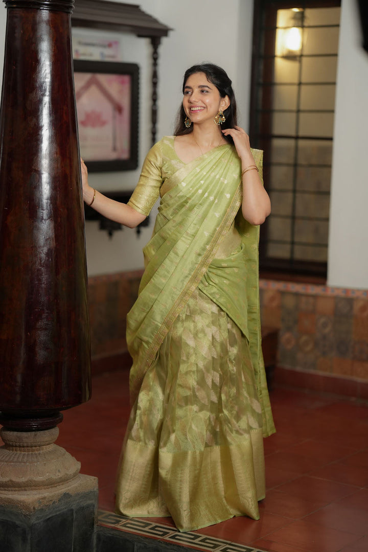 Aalaya Green Banarasi Half Saree Set | Made to Order | Shobitam