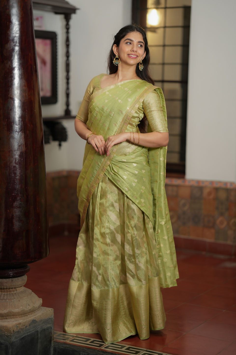 Aalaya Green Banarasi Half Saree Set | Made to Order | Shobitam