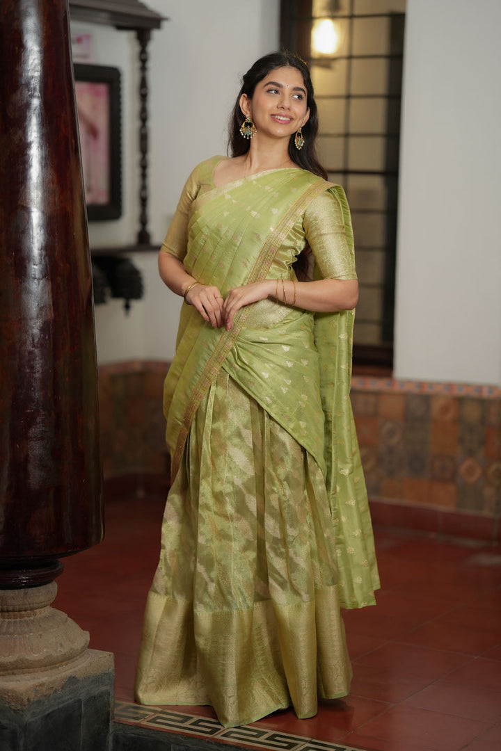 Aalaya Green Banarasi Half Saree Set | Made to Order | Shobitam