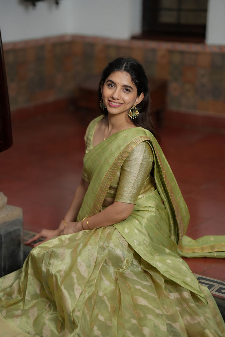 Aalaya Green Banarasi Half Saree Set | Made to Order | Shobitam