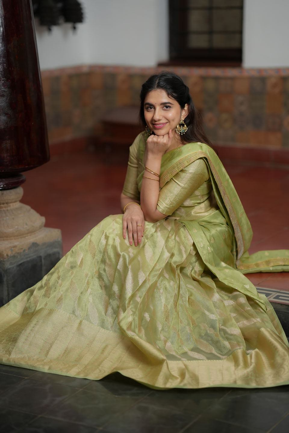 Aalaya Green Banarasi Half Saree Set | Made to Order | Shobitam