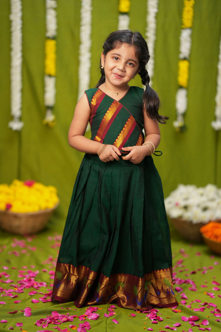 Cavery Green Handlloom Top & Skirt Mini | Made To Order