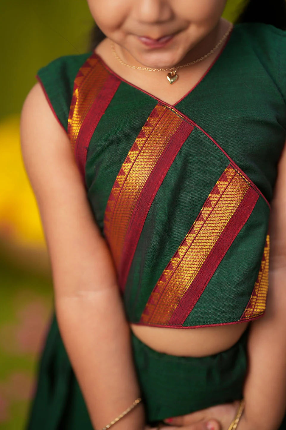 Cavery Green Handlloom Top & Skirt Mini | Made To Order