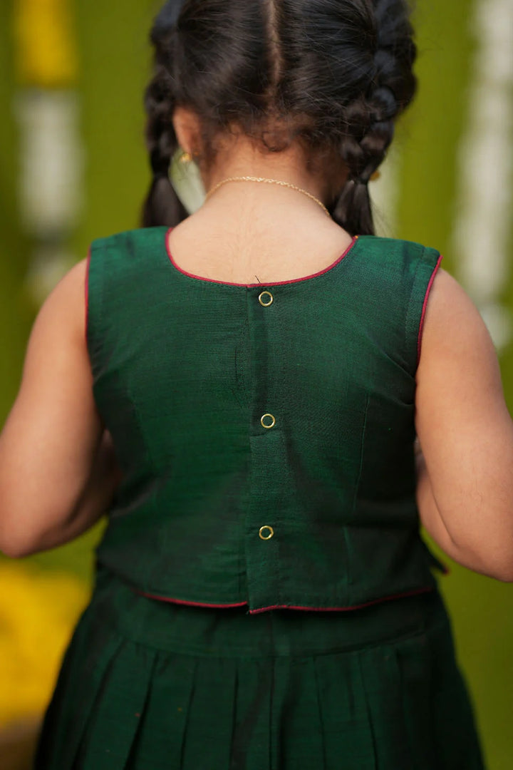 Cavery Green Handlloom Top & Skirt Mini | Made To Order