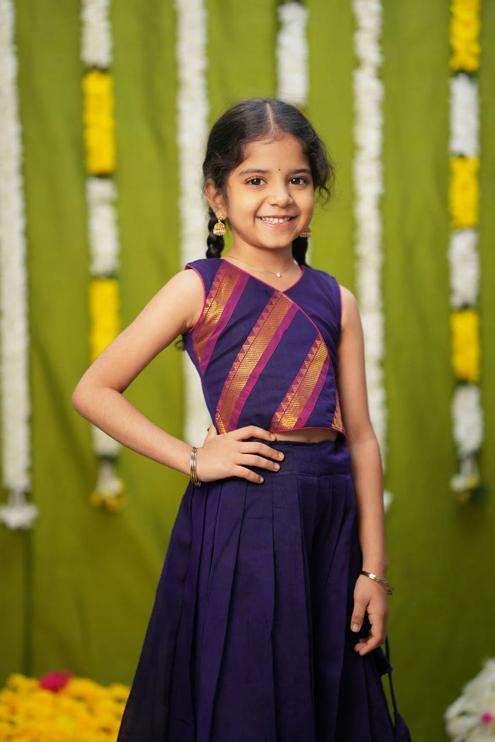 Cavery Violet Handlloom Top & Skirt Mini | Made To Order