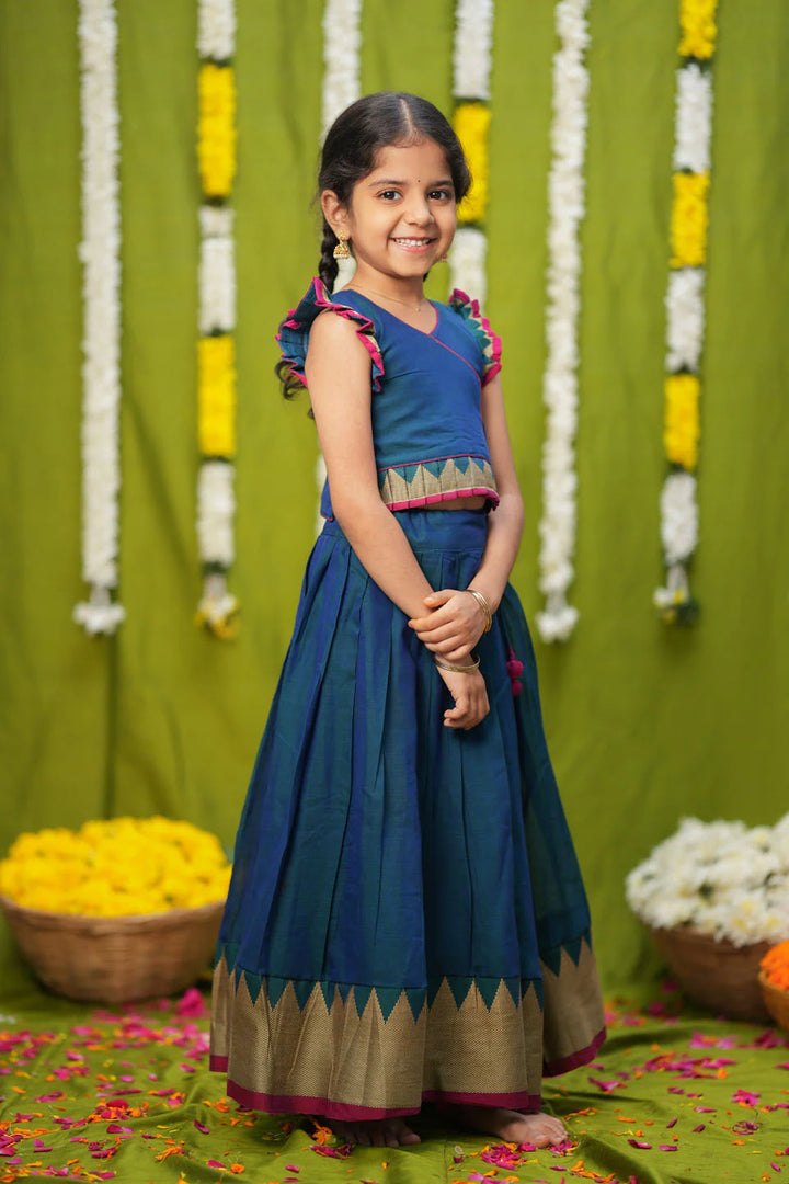 Gautami Teal Handlloom Top & Skirt Mini | Made To Order