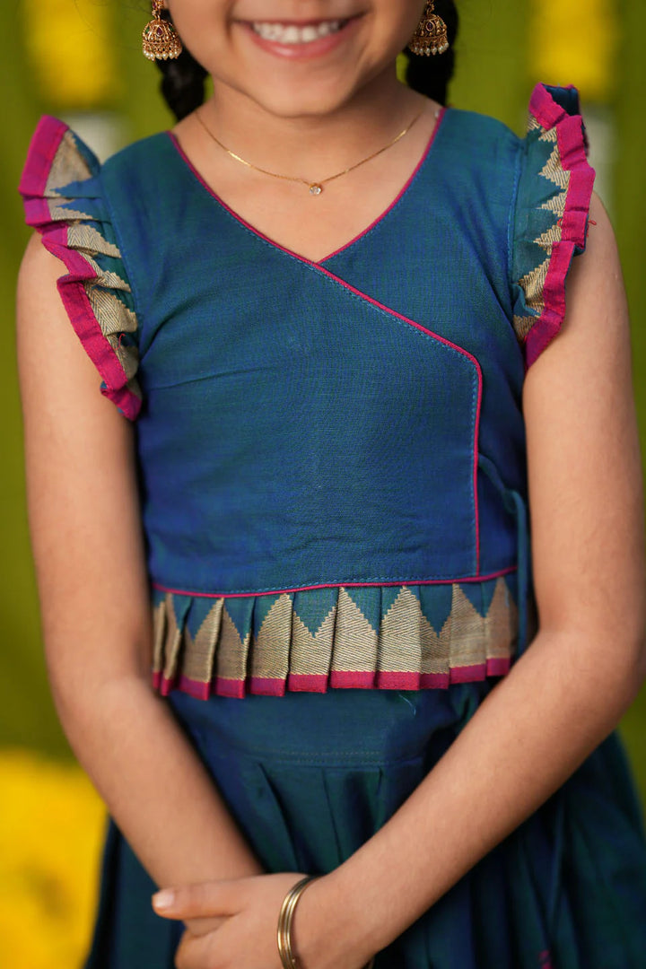 Gautami Teal Handlloom Top & Skirt Mini | Made To Order