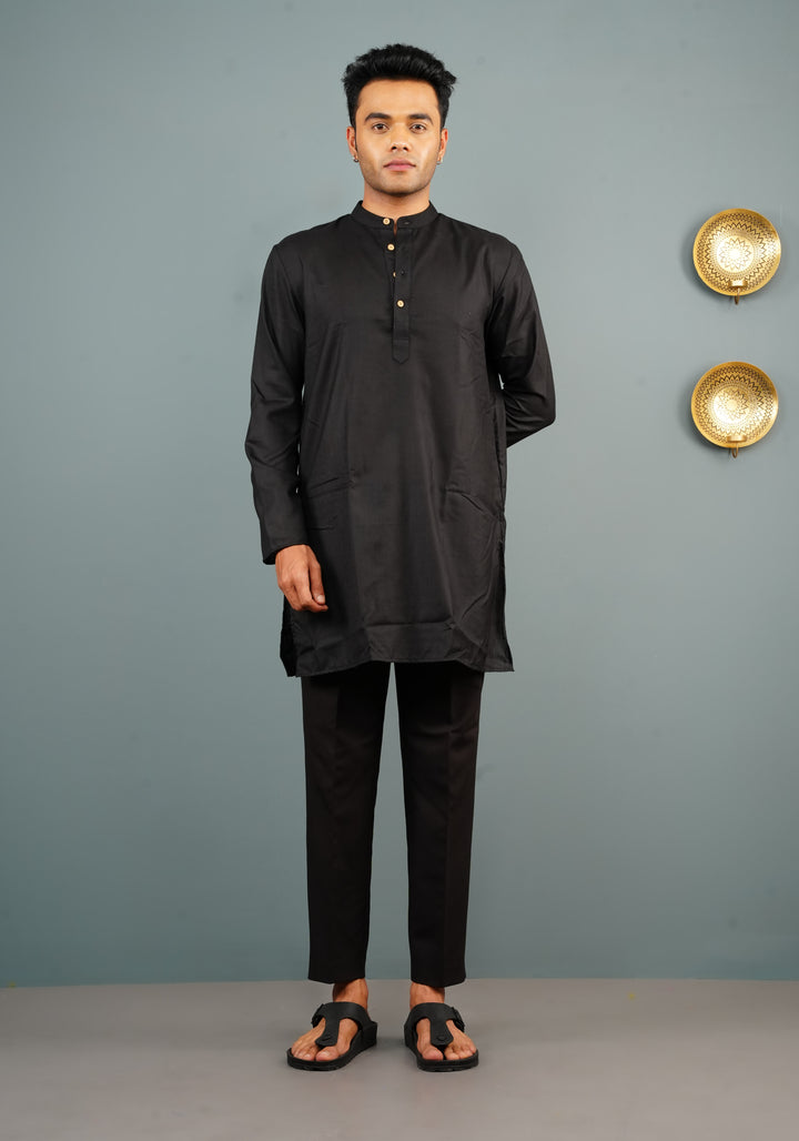 Men Cotton Blend Kurta in Black