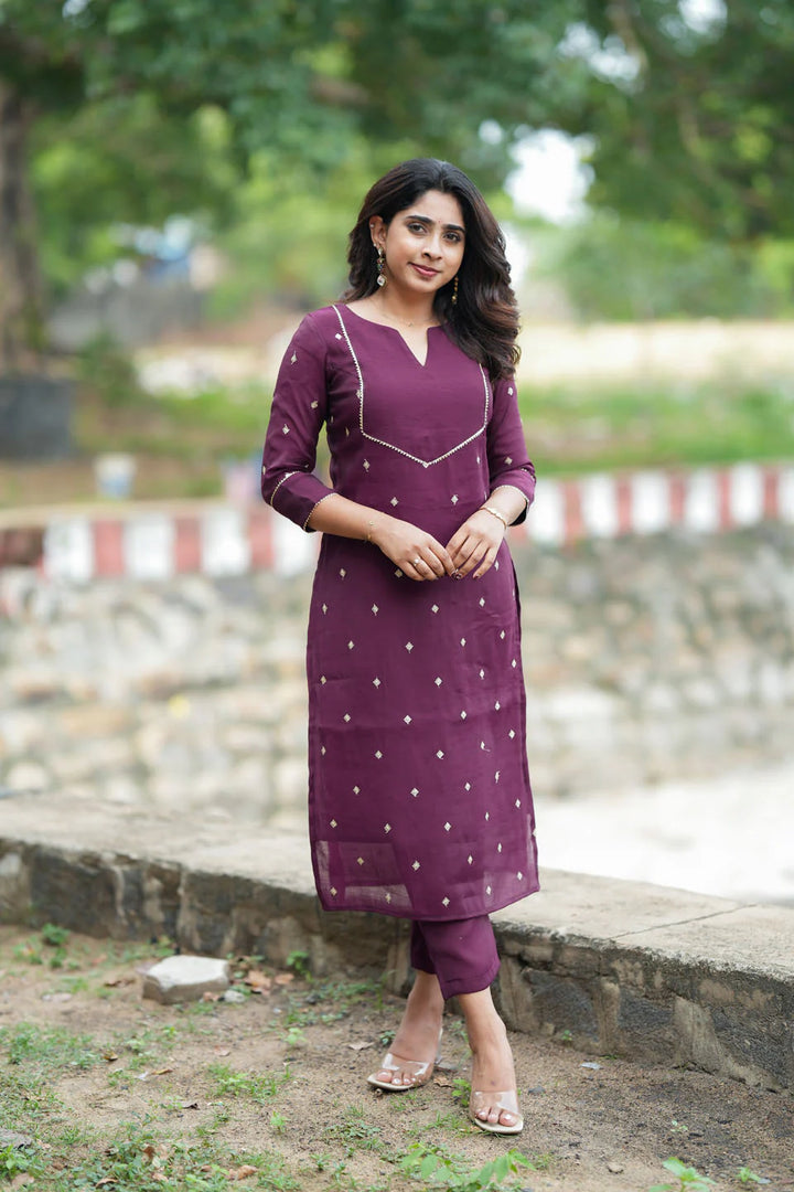 Meera Wine Kurti Set (Set of 2) | Made To Order