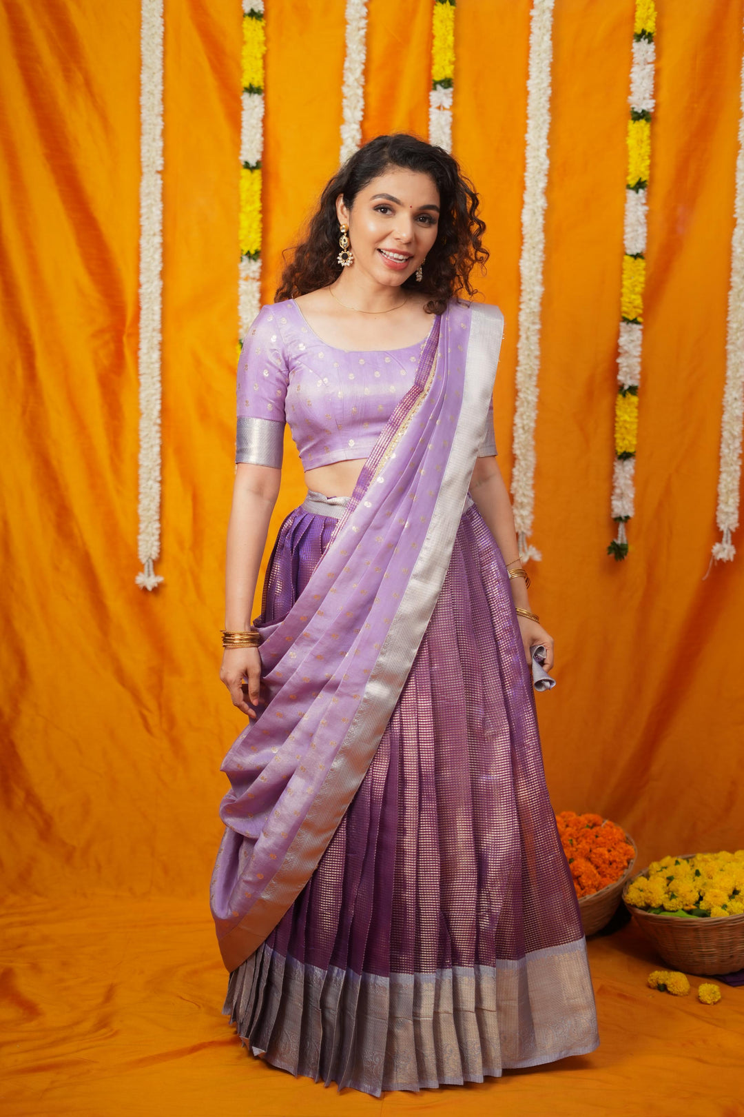 Disha Lavender Handwoven Lehenga Set | Made To Order