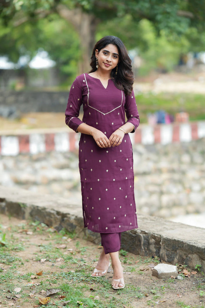 Meera Wine Kurti Set (Set of 2) | Made To Order