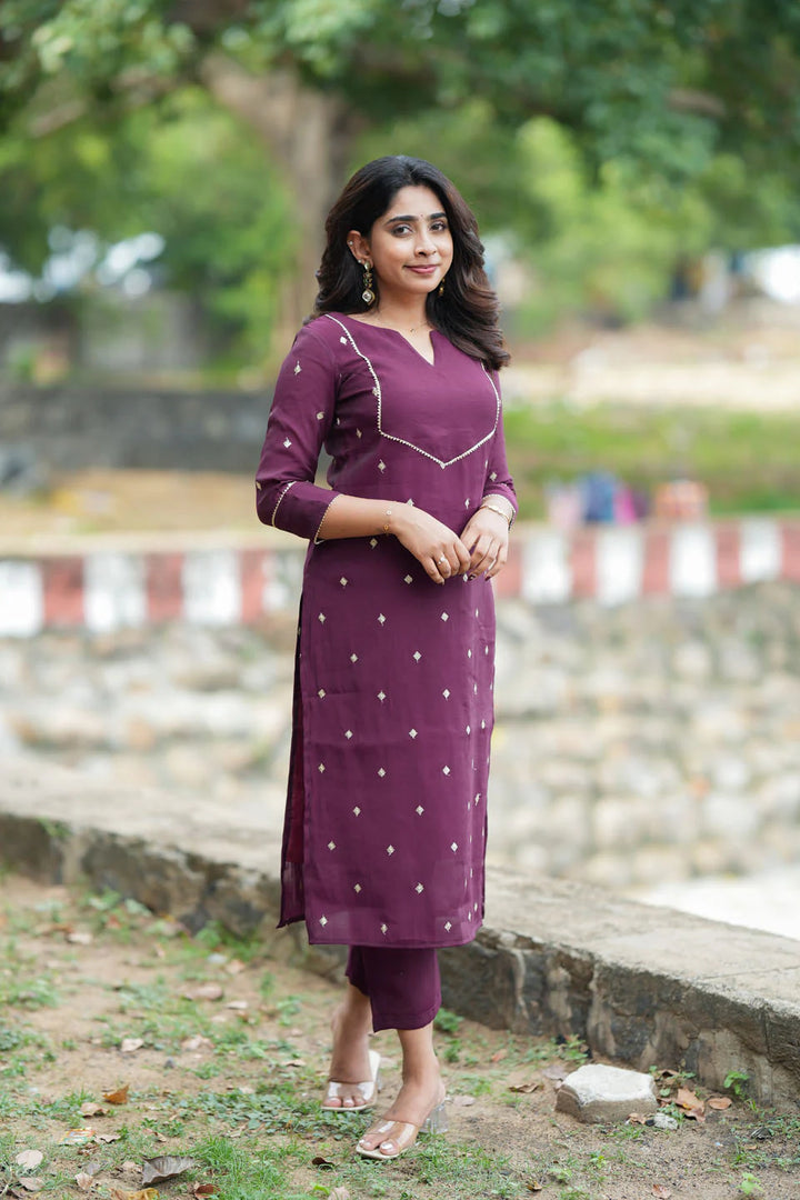Meera Wine Kurti Set (Set of 2) | Made To Order