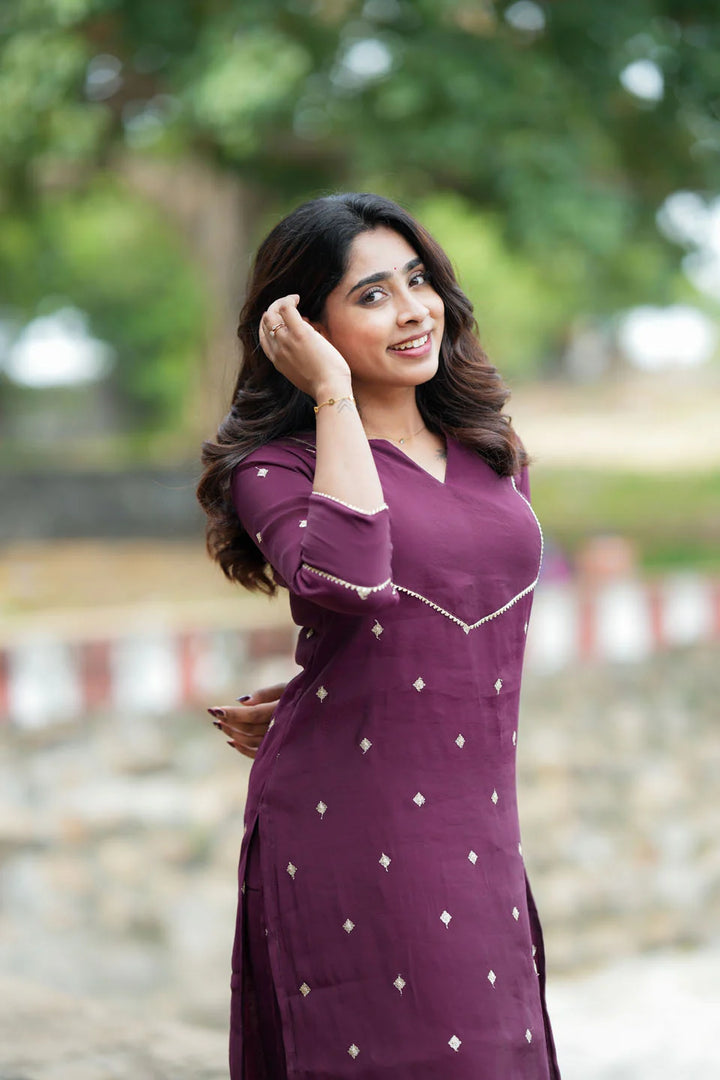 Meera Wine Kurti Set (Set of 2) | Made To Order