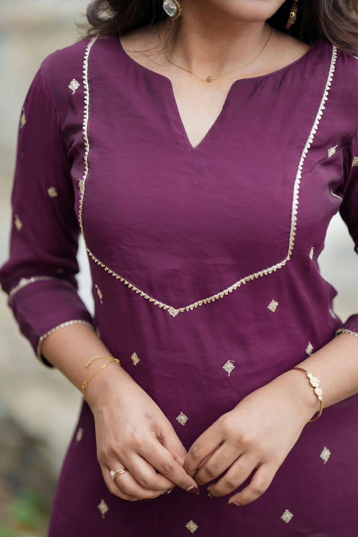 Meera Wine Kurti Set (Set of 2) | Made To Order