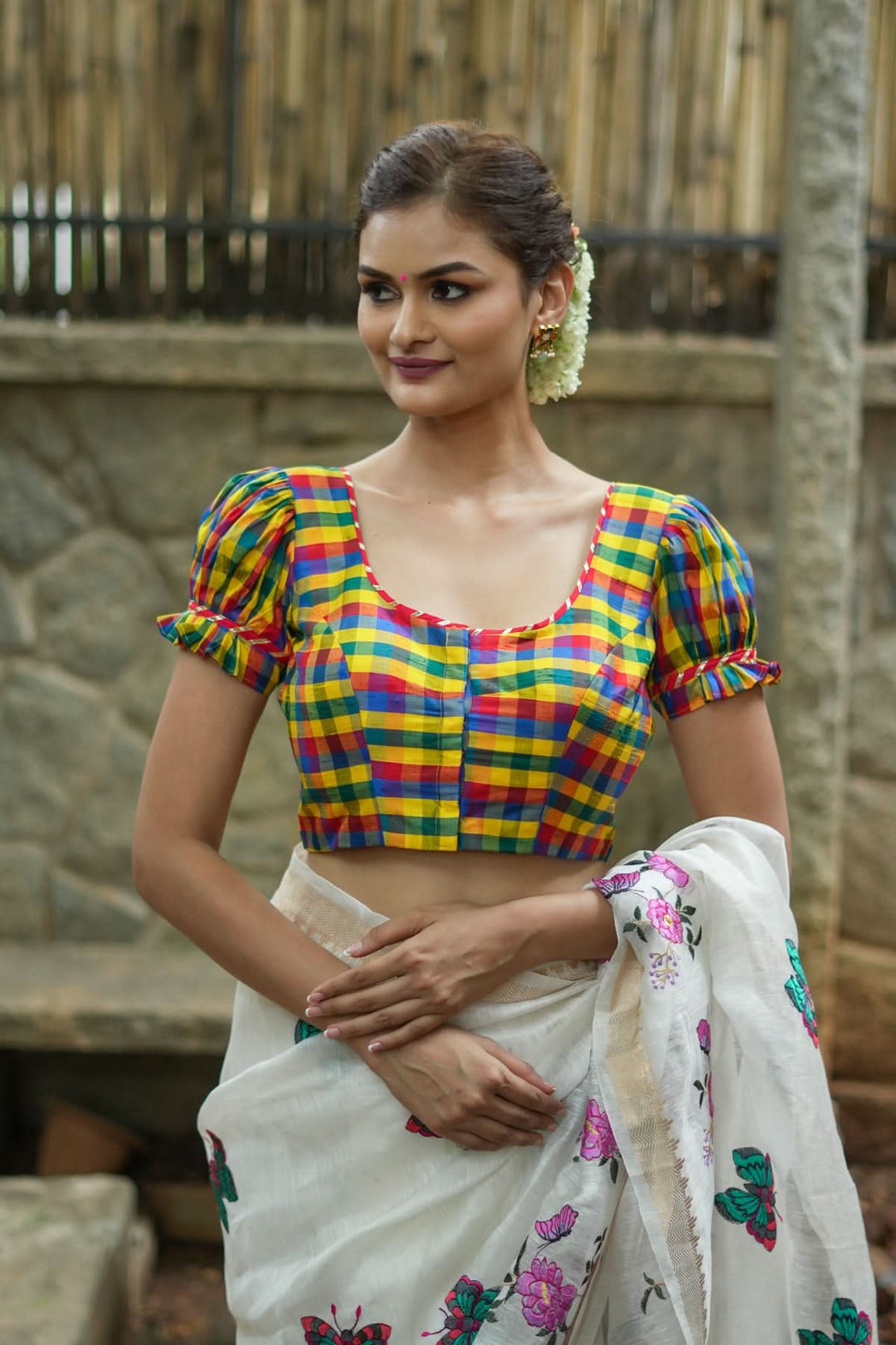 TODAYFUL Ginghamcheck Puff Blouse