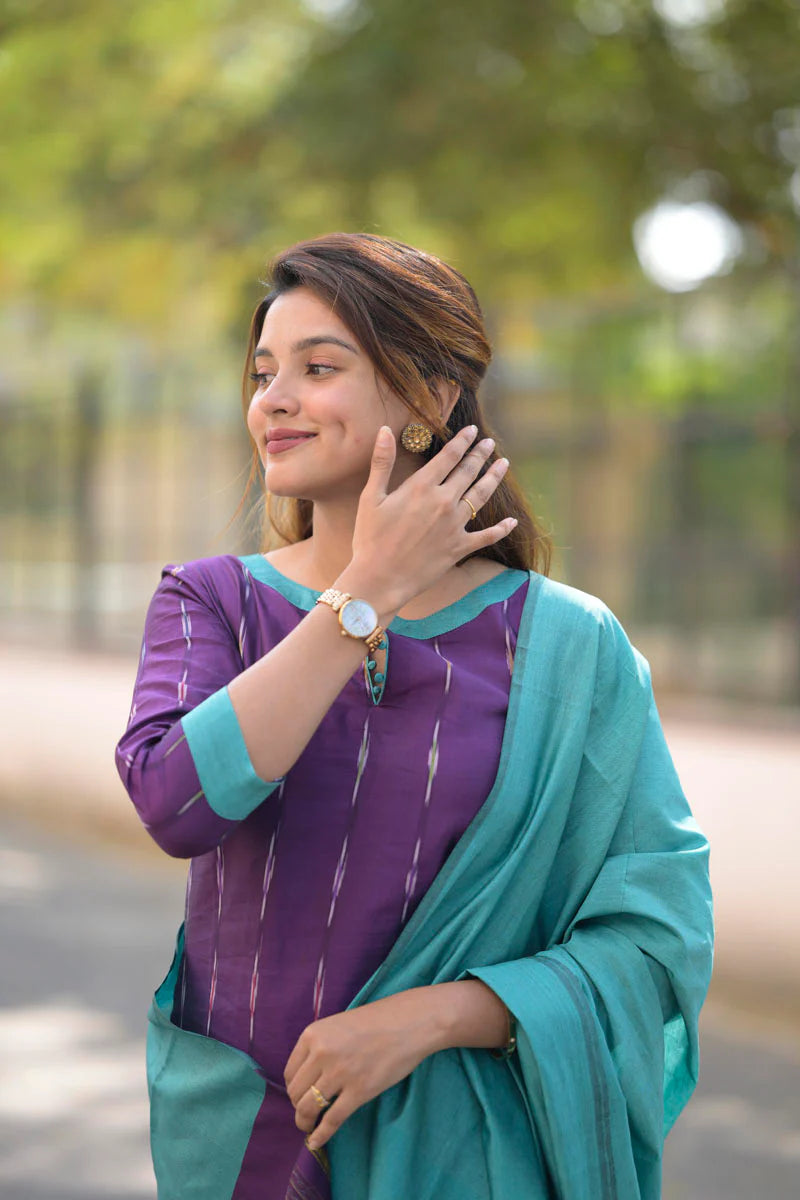 Teal and Violet 3 Piece Kurti Set | Made To Order